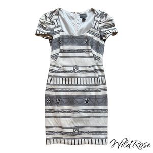 ZAC POSEN White & Black Nautical Star Sailor Sheath Dress SZ 8